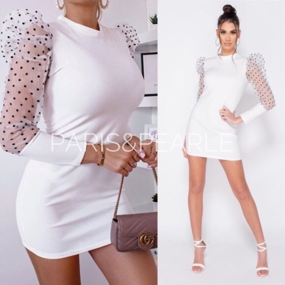 Elisa Charmed White Black Polka Dot Mini Dress